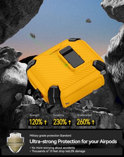 Image of Pohgelan Compatible with AirPods 4 Case Carbon Fiber Texture(Yellow) | Magnetic Automatic Lock with Phone Stand & Cleaning Kit,Compatible with Magsafe