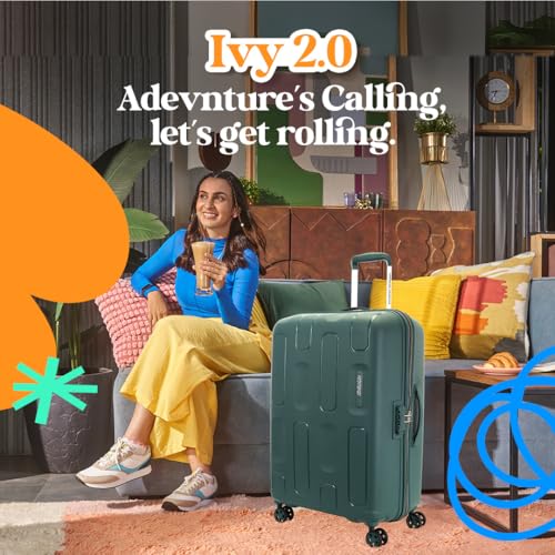 Image of American Tourister Ivy 2.0 | Medium Size Check-in Trolley Bag (68 cm) | 360 8 Wheel Travel Luggage | Hard Case Polypropylene (PP) Suitcase | Combination Lock | Dark Forest