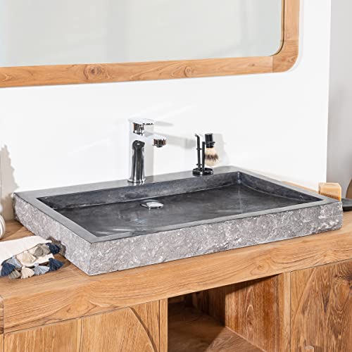 Grande vasque 70cm à poser rectangle en pierre marbre Cosy noir