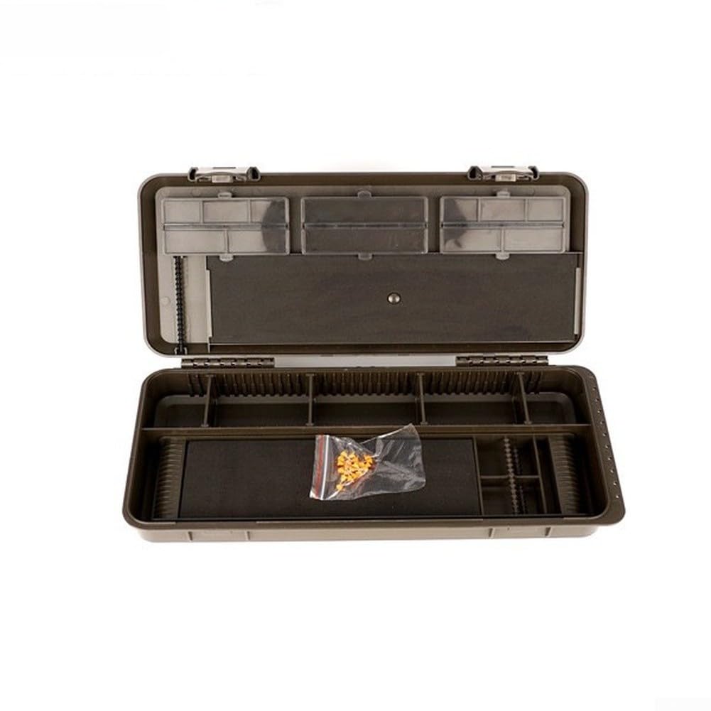 Caja de aparejos de pesca de carpa, contenedor de ABS resistente con tapa organizador para líneas ganchos aparejos negro 30 cm