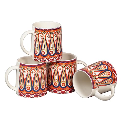 Image of miah decor Ceramic Tea Coffee Cups Set Matte Printed Small Chai Mug Drinkware Microwave Safe for Home & Restaurant-300 ml (MD-750)
