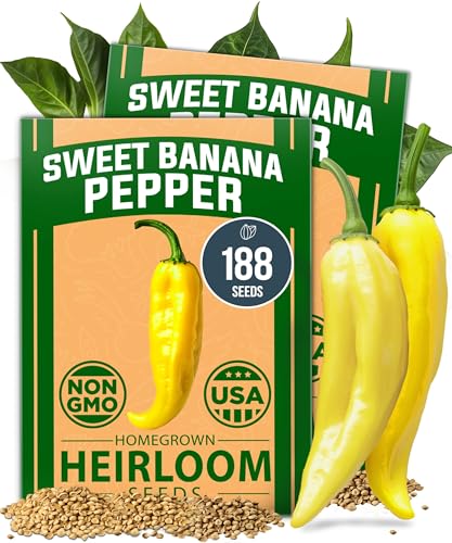 Image of HOME GROWN Sweet Banana Pepper Seeds 188+ Heirloom Non-GMO Seeds for Planting, High Germination, Mild Yellow Sweet Peppers, Prolific Garden Crop, Perfect for Pickling & Salads (Capsicum annuum)