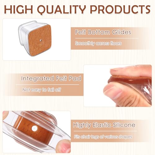 Image of 16 Pcs Silicone Chair Leg Protectors with Felt Bottom, Non-Slip Floor Protectors for Square Legs (1.02-1.5 Inch), Furniture Pads for Hardwood Floors, Dining Chairs, Bar Stools, Office Chairs