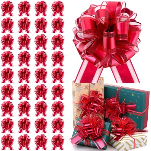 Poen 36 Pcs Valentines Day Pull Bows for Gift Wrapping 6 Inch Large Ribbon Gifts Bows for DIY Crafts Wedding Baskets Valentines Easter Holiday Birthday Party Decoration(Classic,Red)