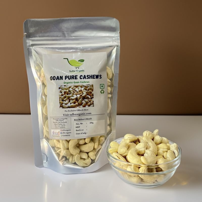 Sulbz Organic Goan Pure Cashews Whole|Raw Kaju|Rich In Protein,Magnesium,And Phosphorus|Premium Nuts And Dry Fruits Pack Of 200 Gms (B0D2XZNSFQ) Amazon Price History, Amazon Price Tracker