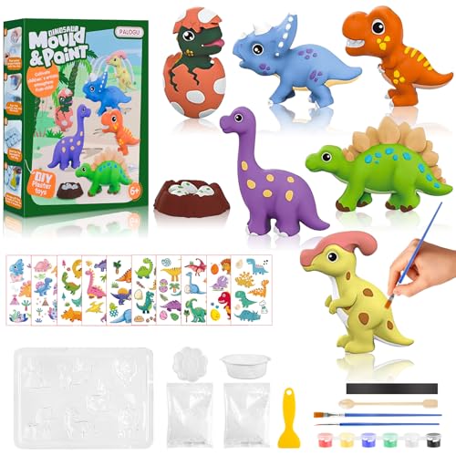 WuGU Dinosaurios Figuras de Escayola para Pintar Manualidades Kit, Regalo para Niños4 5 6 7 8 9 años, 3D Dinosaurios Juegos Manualidades de Yeso, Kit Pintura Juguetes Niños con 7 Patrones