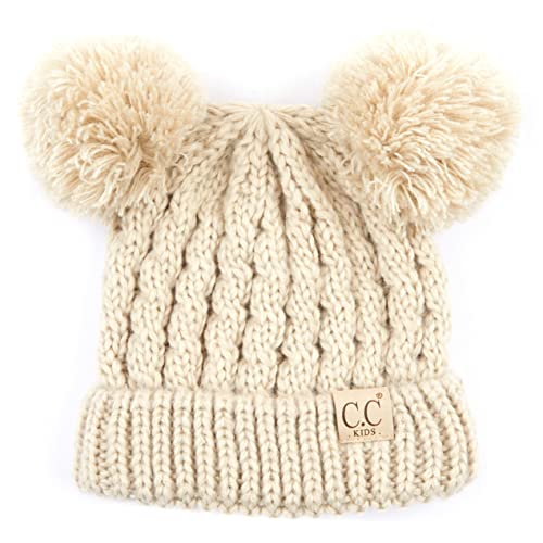 Image of C.C Exclusives Children Kid Double Pompom Knitted Beanie for Kids Ages 2-5 (KID-23)(KID-24)(KIDS-2055)