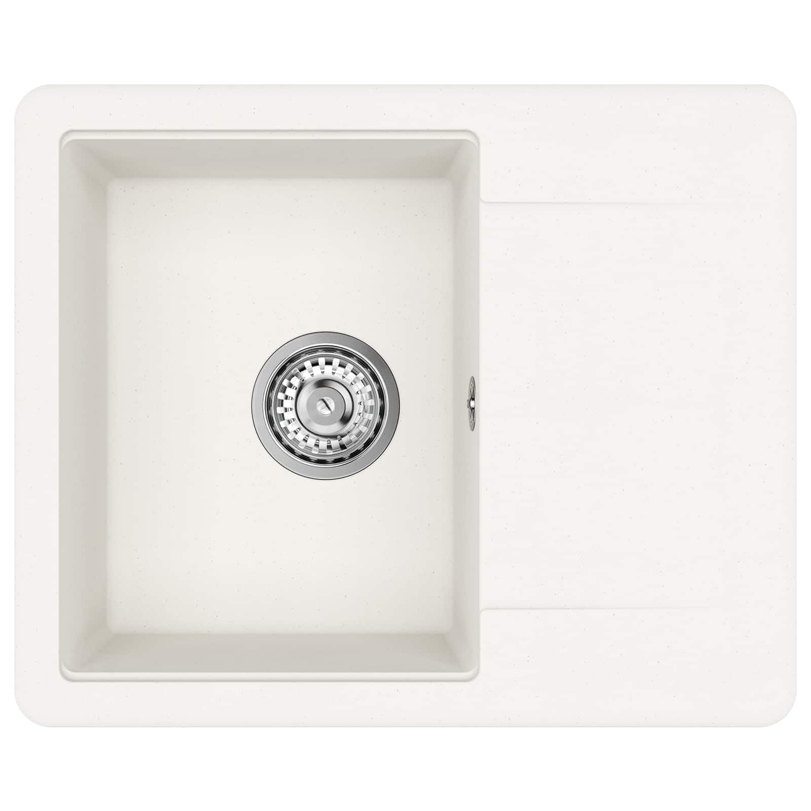 Fregadero de cocina de granito, 560 x 460 mm, color blanco | 80% cuarzo y 20% resina, rectangular, resistente a los arañazos, resistente al calor, fácil montaje