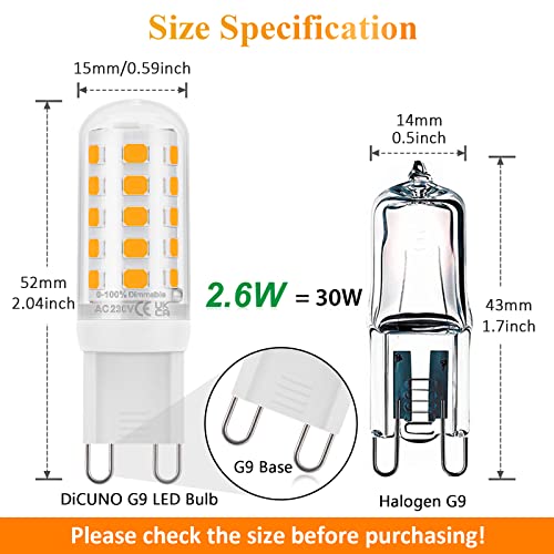 DiCUNO G9 LED Bulb Dimmable Warm White 2700K, 30W Halogen Equivalent, 2.6W, 260LM - Image 3