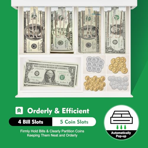 Image of 47 Keys Electronic Cash Register, Cash Register with Coin Drawer Box Cash Management System 6 Digits LED Display POS Bill Coins System for Small Businesses Retailers Supermarkets, White