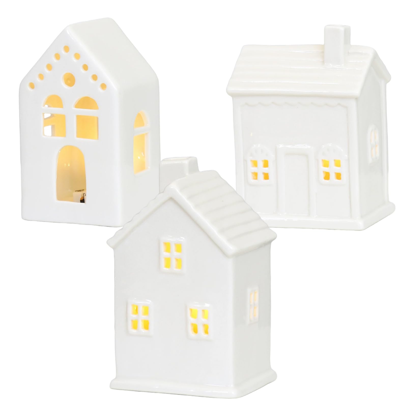 Lot de 3 Maisons de Village Noël Lumineuses en céramique pour Centre Table Noël, décoration d'intérieur Vacances, céramique