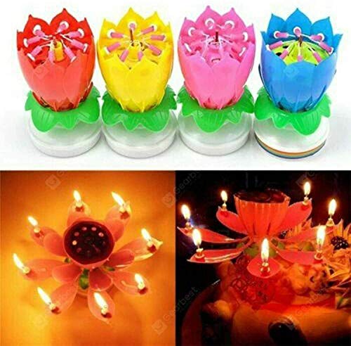 image for Brilliaire Rotating Lotus Cạndlê Birthday Cake Flower Musical Music