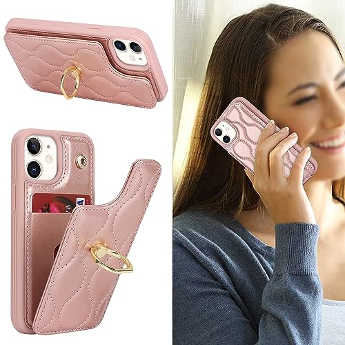 Image of for iPhone 12 Mini Case with Card Holder,iPhone 12 Mini Wallet Case for Women,Credit Card Holder,Stand Ring Kickstand and RFID Blocking,PU Leather Phone Case 5.4 inch(Rose Gold)