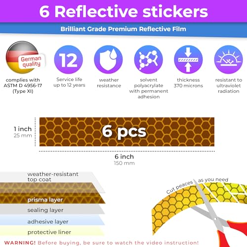 Image of LOOM Reflective Stickers for Helmet | 6pcs Brilliant Yellow | Similar to 3M Reflective Tape | Bike Reflectors for Night Riding, Mailbox reflectors | Waterproof hi vis Decals for Car, Trailer