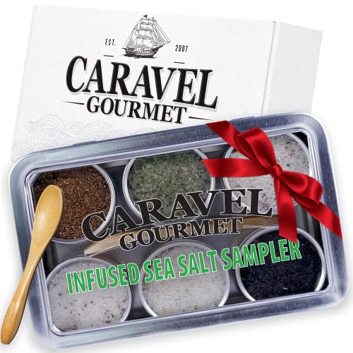 Infused Sea Salt Sampler Set, Zero Calories Salt with Low Sodium, Gourmet Cooking Gifts and Spice Variety Pack for Special Occasions, 0.5 oz x Bundle of 6 - Caravel Gourmet