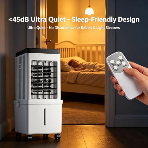 Image of Portable Air Conditioners, Portable Evaporative Swamp Cooler, Swamp Cooler Air Conditioner，Ultra Quiet <25dB for Bedroom, 3 Speeds, Remote Control - Personal AC Unit for Home Office, Living Room