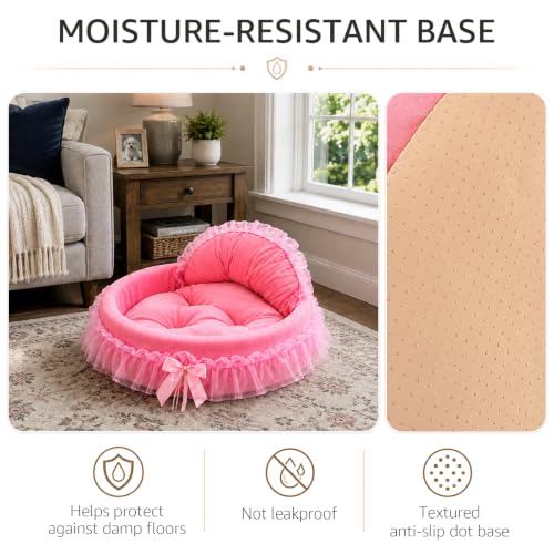 Pink Dog Bed Washable Princess Cat Couch Soft Plush Pet Sofa Nest Mat Snuggle Kitten Puppy Cave Beds Cute Cozy Kitten Doggy Kennel Cushion Small Medium Dogs Cats Sleeping Pad (S, Pink) - Image 5