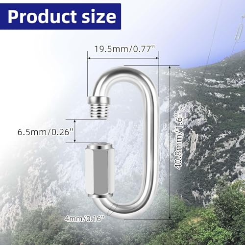 Image of 10 PCS 1.6 Inch Quick Link, Heavy Duty Chain Link, 304 Stainless Steel Screw Chain Connector, 1 /8 inch D Shape Links Locking Carabiner, Chain Hook, 551 Lbs Capacity