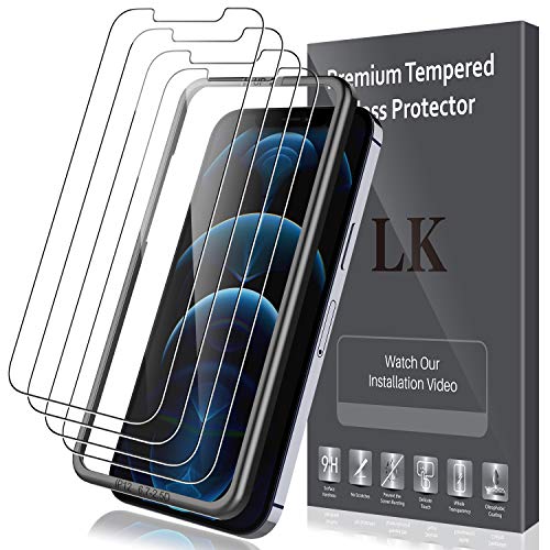 LK 4 Pack Screen Protector Compatible with iPhone 12 Pro Max 6.7-inch Tempered Glass HD Clear, Easy Frame Installation, Bubble Free, Case Friendly