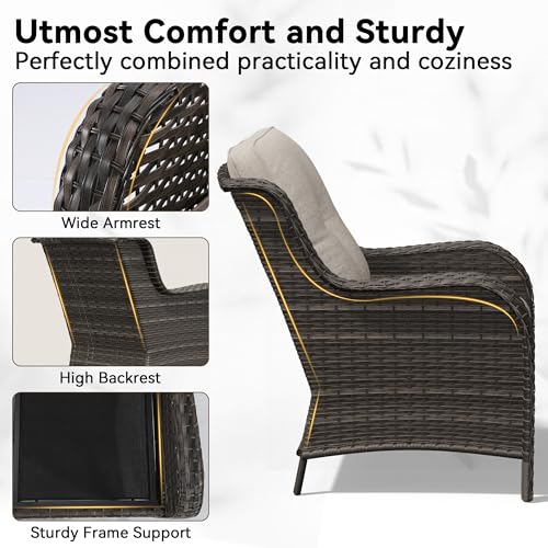 Image of Patio Rocking Chairs Set of 2, Outdoor Wicker Patio Furniture Set 2 Pieces with Thickened Olefin Cushions, High Back and Deep Seating, Hand-Woven PE Rattan for Porch, Deck, Beige