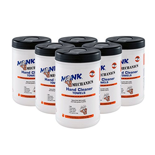 Monk Wipes - 45072 Monk Mechanics Heavy Duty Wipes, Large Shop and Mechanic Wipes, Multi-Purpose Surface and Hand Cleaning, 6 Canisters of 72 Count, Perfect for Removing or Cleaning Paint, Oil, Grease, Grime and more Monk Wipes - 45072 Monk Mechanics Heavy Duty Wipes, Large Shop and Mechanic Wipes, Multi-Purpose Surface and Hand Cleaning, 6 Canisters of 72 Count, Perfect for Removing or Cleaning Paint, Oil, Grease, Grime and more