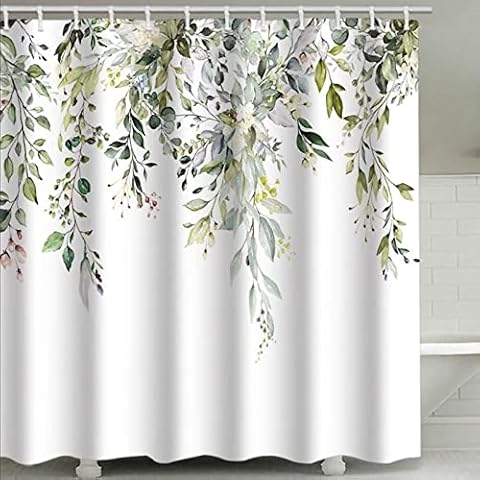 Ezmine Waterproof Eucalyptus Leaves Shower Curtain Cover