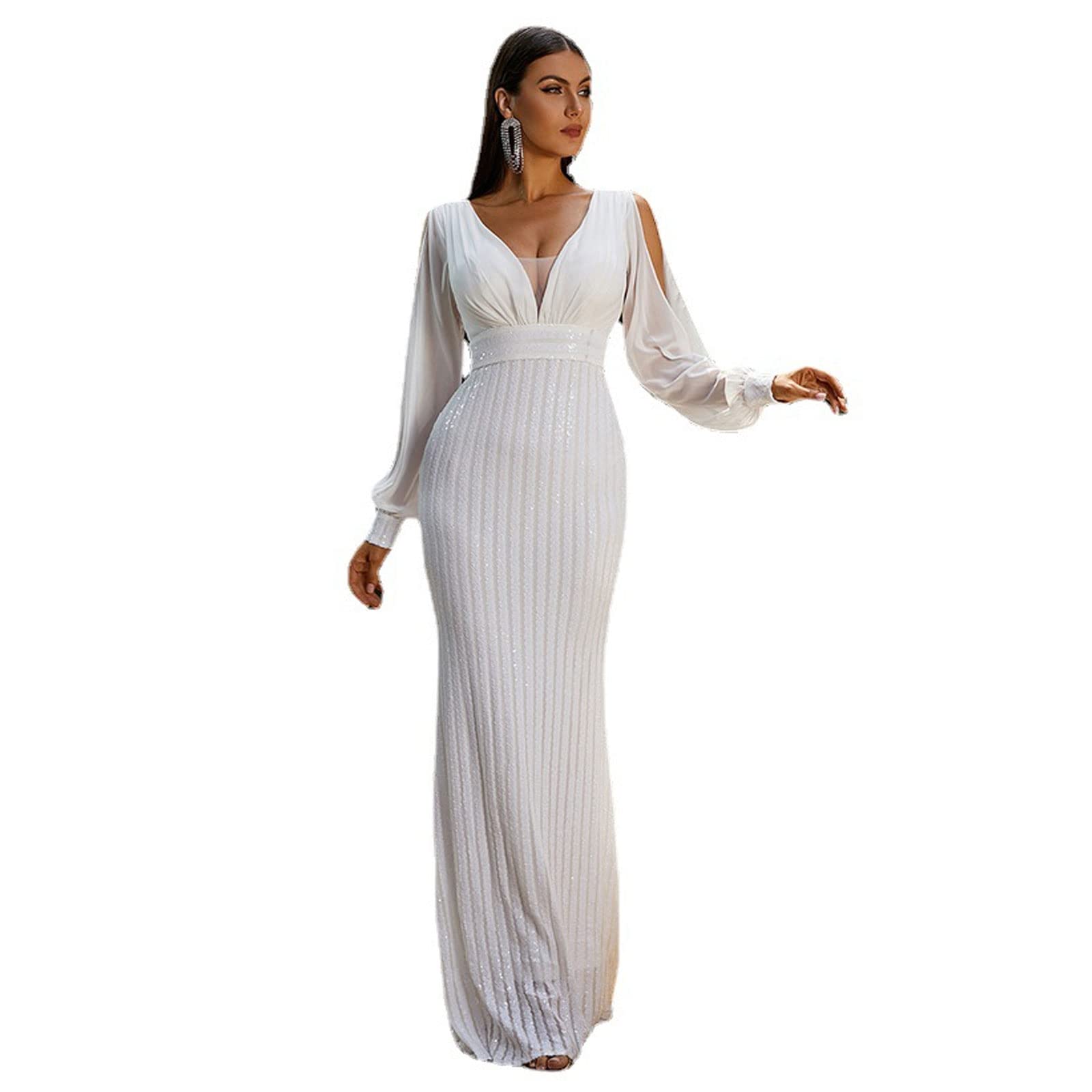 Amazon.com: EliteBloom Evening Dress Women Long Sleeve Sexy Slim Mermaid  Gowns Shiny Curvy Party Club Night Cocktail Long Formal Dresses,White-L :  Clothing, Shoes & Jewelry