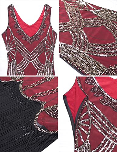 Image of Women's 1920s Gatsby Dress V Neck Sequin Bead Fringed Cocktail Hem Flapper Dress