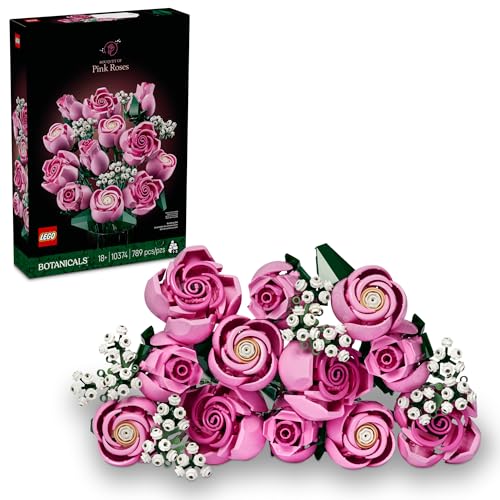 LEGO Botanicals Bouquet of Pink Roses Artificial Flowers - Building Blocks for Adults, Ages 18+ - Flowers for Home Office, Shelf or Room Decor - Gift for Women & Men - 10374