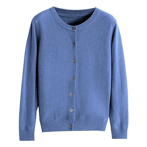 Womens Elegantes Cashmere Cardigans Fall 2025 Lightweight Soft Long Sleeve Clothes Crew Neck Botton Kintted Sweater
