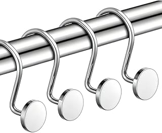 4 Pack Shower Curtain Hooks, Rustproof Shower Curtain Rings for Bathroom, Metal Shower Hooks for Shower Curtain Rod, Modern Decorative Shower Curtain Hangers Set (Chrome Color)