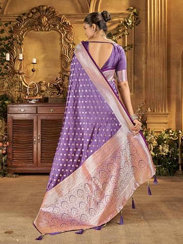 Image of Mehrang Women's Banarasi Silk Kanjivaram Saree For Wedding With Pure Zari Work, Woven Design, With Unstitched Blouse Piece