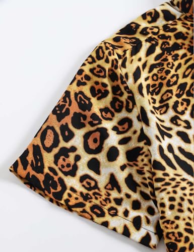 Men's Leopard Print Shirt Summer Short Sleeve Cheetah Animal Print Hawaiian Button-Down Shirts4