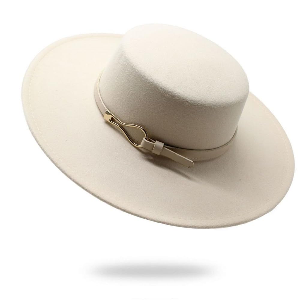 Fedora da Donna Berretti di Lusso Cappelli da Sposa per Donna 56-60 Cm Tesa Piatta 10 Cm Cappello Panama Femminile con Cintura Ad Anelli