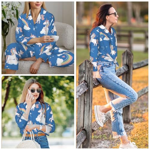 Image of Women'S Long Sleeve Pajama Set Soft Loungewear Button-Down Top & Elastic Waist Pants S- 2XL