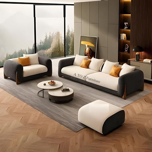 Image of A to Z Furniture Classic Chesterfield Sofa Set Luxury Chesterfield Sofa in for Home Living Room & Office (3+1=4 Seater Sofa with Ottoman Black & Beige)