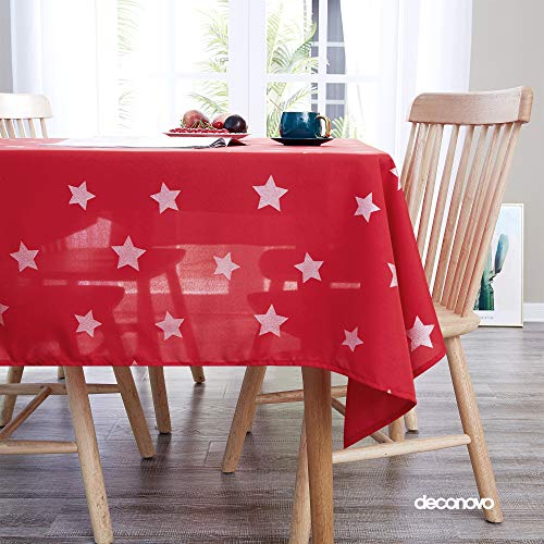 Deconovo Christmas Decorations Printed Stars Pattern Tablecloth Oxford Decorative Table Cloth Washable for Party 54 x 72 Inch Red