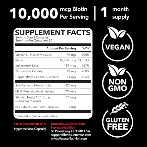 Image of DHT Blocker for Men with Biotin 10000mcg Per Serving, Saw Palmetto Extract & MSM - Supports Normal Healthy Hair Growth - With Pea Extract & Stinging Nettle - Vegan, Non-GMO, Gluten Free - 30 Servings
