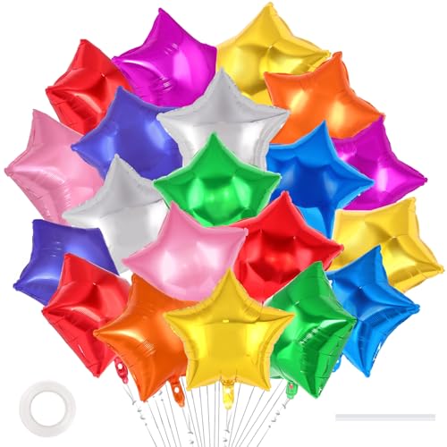 20 Pcs Star Balloons 18 Inch Mixed Color Star Foil Balloons Stars Shaped Balloon Mylar Helium Balloon for Birthday Party Anniversary Wedding Baby Shower Decorations (Mixed Color)