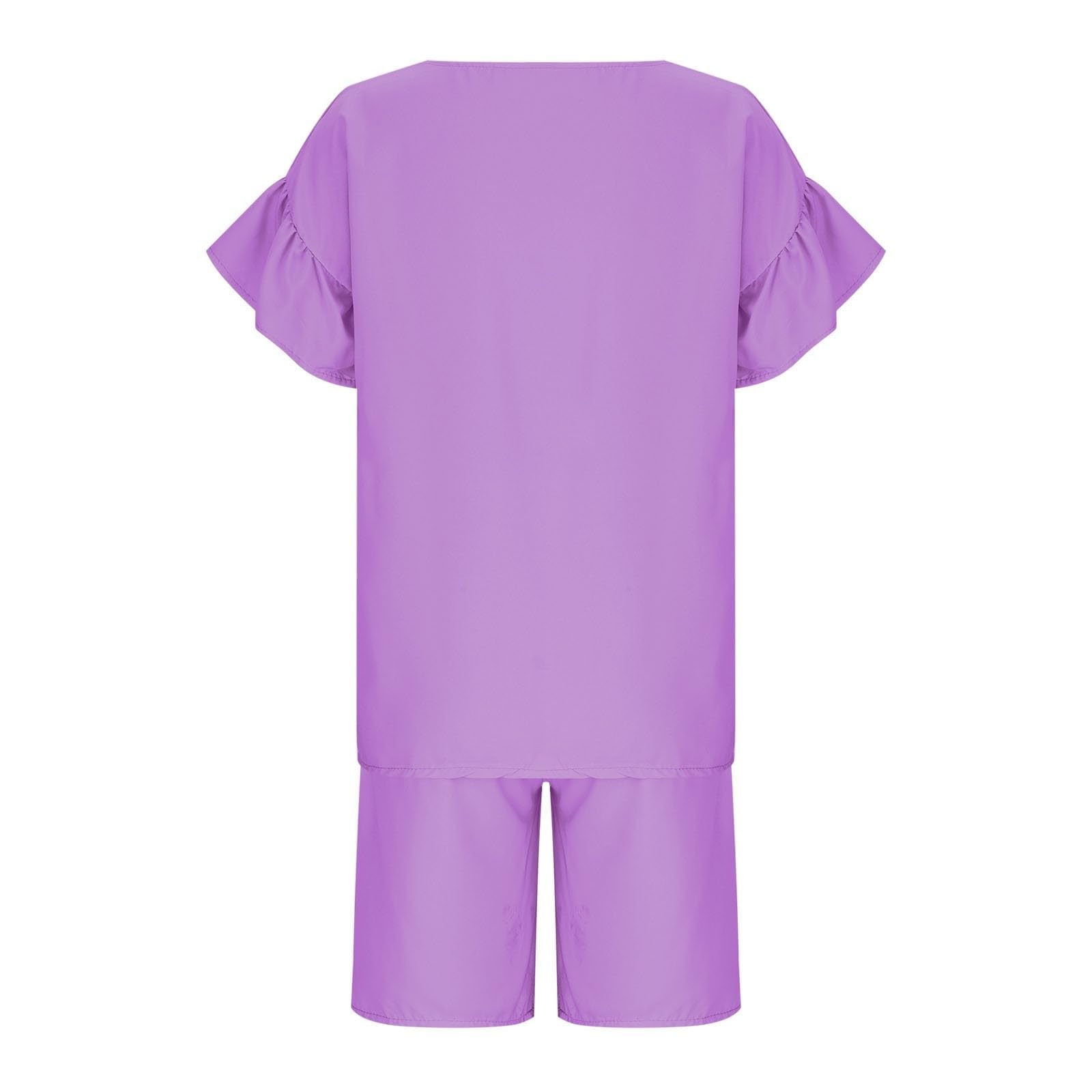Conjunto de ropa de verano para niña, camiseta de manga con flecos y pantalones cortos elásticos, informal, ligero, conjunto de ropa de 2 piezas