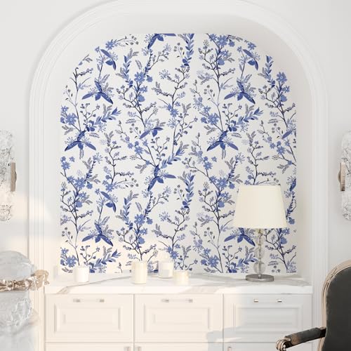 Papier peint fleuri bleu blanc VEELIKE style vintage - 4