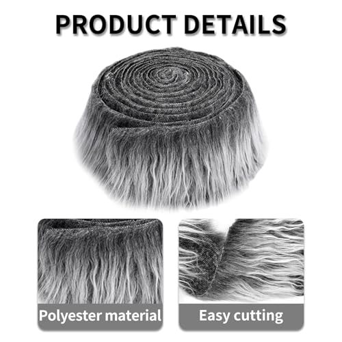 Kunstfell Zum Basteln,5x150cm Fell Zum Basteln,Stoff Flauschiges,Furry Faux Precut Strips,Kunstleder PlüSch Band Kunstpelz Fellstoff,für Zwergenbart Weihnachtsmannhaar Basteldekoration (Dunkelgrau)