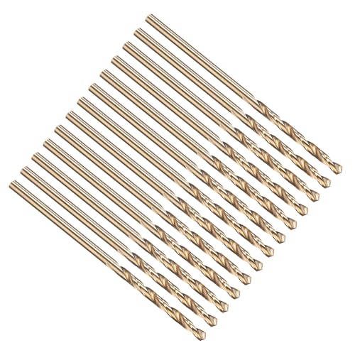 PATIKIL 2mm Drill Bit 5/64", M35 Cobalt 5% High-Speed Steel Jobber Straight Shank 135° Gold Finish for Stainless Steel Hard Metal - 13 Pack