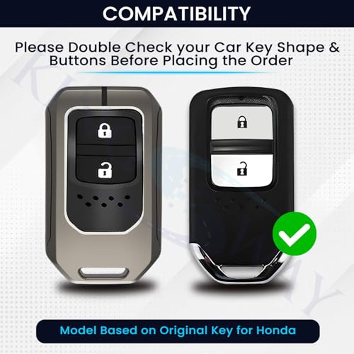 Image of KINGSWAY Honda Car Key Cover and Keychain Perfect Shape and Compatible with 2 Buttons Smart Key of All Honda Cars, Remote Key Shell, Key Case, Car Key Chain Cover, 360 Protection, Gunmetal Grey