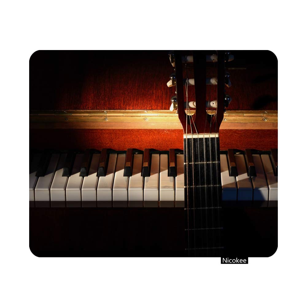 Nicokee Gaming Mouse Pad Closeup of Guitar Standing Near Open Piano on Dark Background Effect Photo Non-Slip Rubber Mouse Pad for Computers, Laptop, Office 9.5 Inch x 7.9 Inch