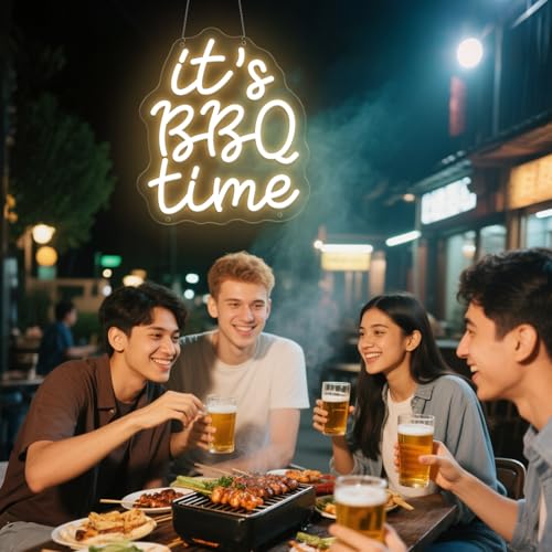 Image of It's BBQ Time Neon Sign BBQ Neon Signs Barbecue Neon Lights Dimmable LED Signs for Wall Neon Light Up Signs for BBQ Shop Restaurant Home Party Beer Pub Neon Bar Sign Wall Decor Light