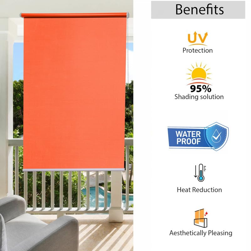 Image of Roller Blinds 300 GSM Polyester Fabric Waterproof & Sun Blockage Corded Roll Up and Down Blinds Curtains for Window, Door, Balcony (Orange Color 3 X 7.5 Feet, Pack of 1 Piece)