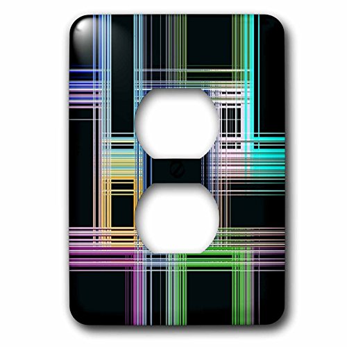 Couleurs sur noir plaque double prise géométrique pour protéger et décorer vos murs 3dRose