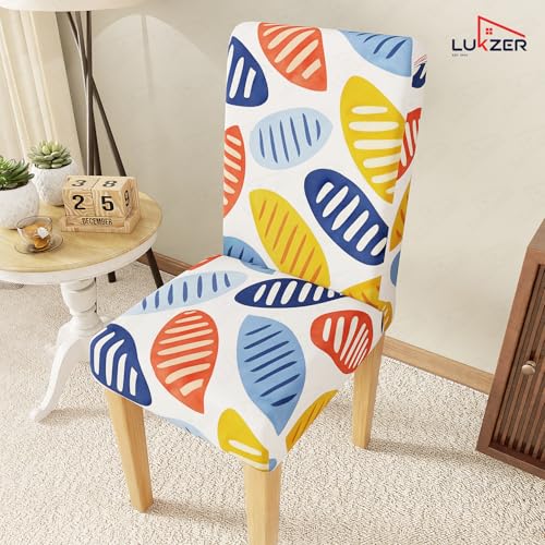 Image of Lukzer 1PC Colorful Leaves Stretchable Dining Chair Cover | Universal Fit Removable Washable Slipcover | 140 GSM Polyester + Spandex | Elastic Protective Cover for Home & Hotel Chairs Seat Slipcover