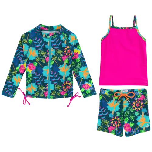 Image of SwimZip Girls' 3 Pc Swim Set w /Long Sleeve Rash Guard, Tankini & Shorts UPF 50+
